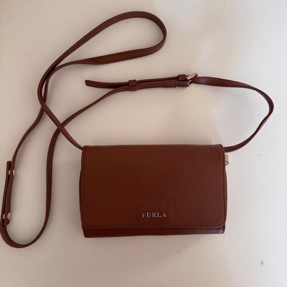 Furla Crossbody Wallet Bag Brown Leather - Picture 1 of 7